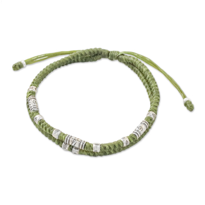 Handmade Olive Cord Bracelet with 950 Silver Beads