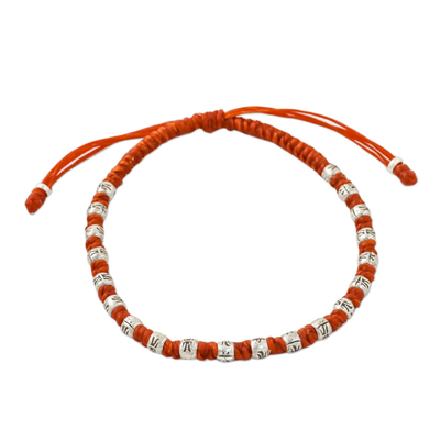 Vermilion Cord Bracelet with Hill Tribe Silver Beads