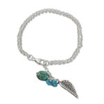 Silver charm bracelet, 'Lively Leaf' - Silver and Recon Turquoise Leaf Bracelet from Thailand