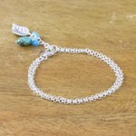 Silver charm bracelet, 'Lively Leaf' - Silver and Recon Turquoise Leaf Bracelet from Thailand