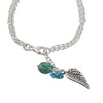 Silver charm bracelet, 'Lively Leaf' - Silver and Recon Turquoise Leaf Bracelet from Thailand