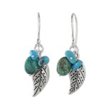 Silver dangle earrings, 'Lively Leaves' - Silver and Recon Turquoise Leaf Earrings from Thailand