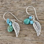Silver dangle earrings, 'Lively Leaves' - Silver and Recon Turquoise Leaf Earrings from Thailand
