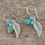 Silver dangle earrings, 'Lively Leaves' - Silver and Recon Turquoise Leaf Earrings from Thailand