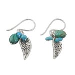 Silver dangle earrings, 'Lively Leaves' - Silver and Recon Turquoise Leaf Earrings from Thailand