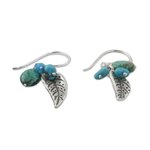 Silver dangle earrings, 'Lively Leaves' - Silver and Recon Turquoise Leaf Earrings from Thailand