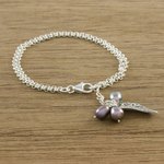 Cultured pearl charm bracelet, 'Lively Leaf in Grey' - Cultured Pearl Leaf Bracelet in Grey from Thailand
