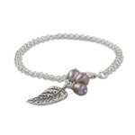 Cultured pearl charm bracelet, 'Lively Leaf in Grey' - Cultured Pearl Leaf Bracelet in Grey from Thailand