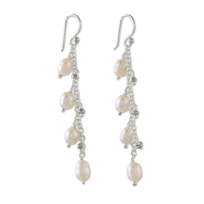 Aretes colgantes de perlas cultivadas - Pendientes colgantes de perlas blancas de Tailandia