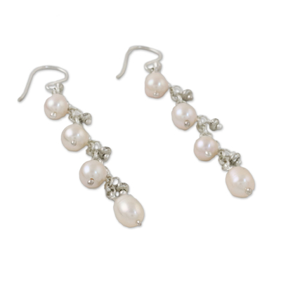 Cultured pearl dangle earrings, 'Purity of Life in White' - White Pearl Dangle Earrings from Thailand