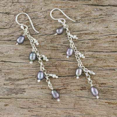 Cultured pearl dangle earrings, 'Purity of Life in Grey' - Cultured Pearl Dangle Earrings in Grey from Thailand
