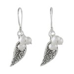 Cultured pearl dangle earrings, 'Lively Leaves in White' - Cultured Pearl Leaf Dangle Earrings in White from Thailand