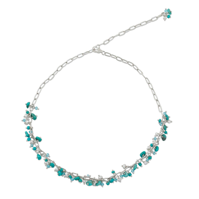 Cultured pearl beaded necklace, 'Peaceful Shores' - Cultured Pearl and Reconstituted Turquoise Necklace