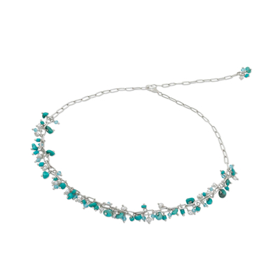 Cultured pearl beaded necklace, 'Peaceful Shores' - Cultured Pearl and Reconstituted Turquoise Necklace
