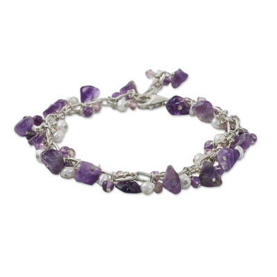 Amethyst and Cultured Pearl Beaded Bracelet from Thailand - Violet ...