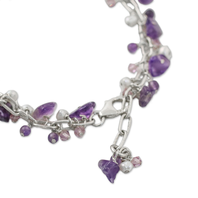 Amethyst and Cultured Pearl Beaded Bracelet from Thailand - Violet ...