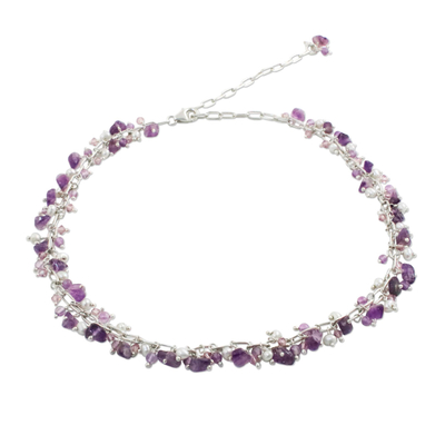 Amethyst and cultured pearl beaded bracelet, 'Thai Magic' - Amethyst and Cultured Pearl Beaded Necklace from Thailand