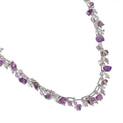 Amethyst and cultured pearl beaded bracelet, 'Thai Magic' - Amethyst and Cultured Pearl Beaded Necklace from Thailand