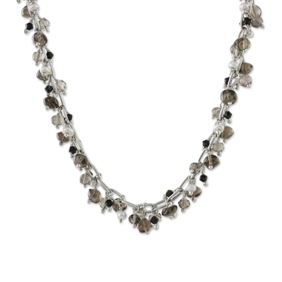 Collar de cuentas de cuarzo ahumado y perlas cultivadas - Collar de perlas y cuarzo ahumado de Tailandia