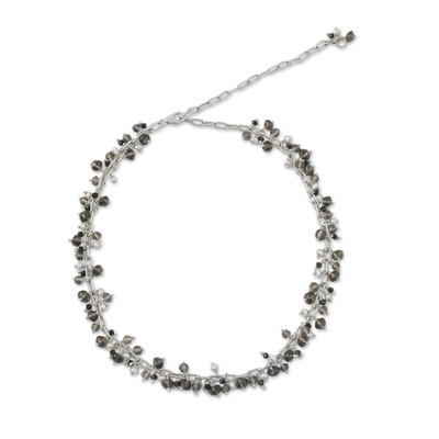 Smoky quartz and cultured pearl beaded necklace, 'Thai Magic' - Smoky Quartz and Pearl Beaded Necklace from Thailand