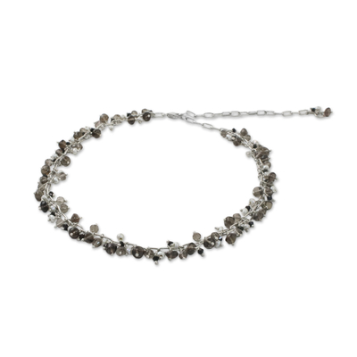 Collar de cuentas de cuarzo ahumado y perlas cultivadas - Collar de perlas y cuarzo ahumado de Tailandia