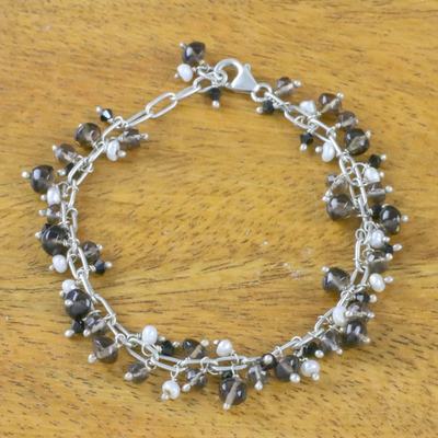Smoky quartz and cultured pearl beaded bracelet, Elegant Dream