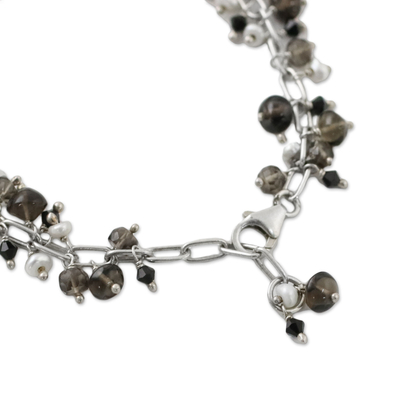 Smoky quartz and cultured pearl beaded bracelet, 'Elegant Dream' - Smoky Quartz and Cultured Pearl Bracelet from Thailand