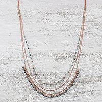 Long agate and copper necklace, 'Lampang Blues' - Long Multi-Strand Copper Necklace with Agate Beads