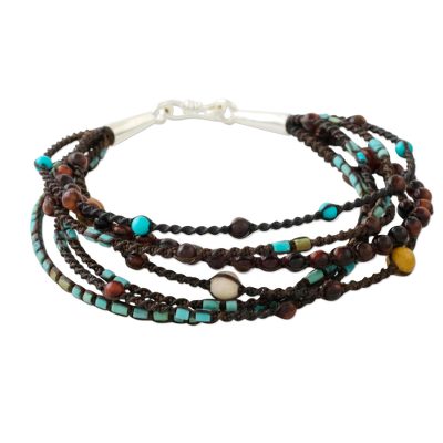 Multi-gemstone beaded bracelet, 'Bohemian Mix' - Multi-Strand Cord Bracelet with Assorted Gemstones