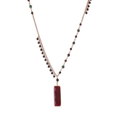 Quartz and garnet pendant necklace, 'Cherry Gleam' - Quartz and Garnet Beaded Pendant Necklace from Thailand