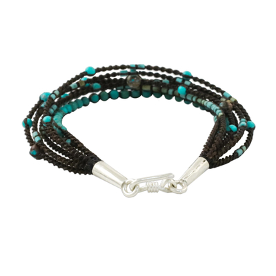 Agate beaded macrame bracelet, 'Mix of Sky' - Agate Recon Turquoise and Calcite Bracelet from Thailand