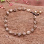 Jasper beaded bracelet, 'Earthen' - Earth Hue Jasper and Brass Beaded Bracelet from Thailand