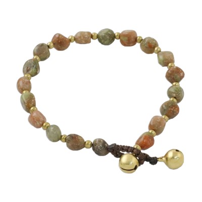 Natural Unakite and Brass Beaded Bracelet from Thailand