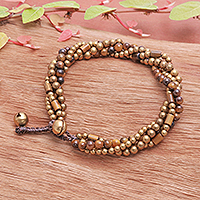 Tiger's eye beaded bracelet, 'Earthen Beads' - Multi-Strand Tiger's Eye Beaded Bracelet from Thailand