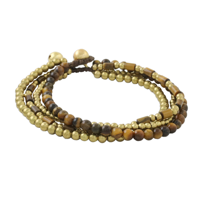 Tiger's eye beaded bracelet, 'Earthen Beads' - Multi-Strand Tiger's Eye Beaded Bracelet from Thailand