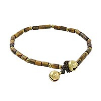 Tiger's eye beaded anklet, 'Earthen Charm' - Tiger's Eye and Brass Beaded Anklet from Thailand