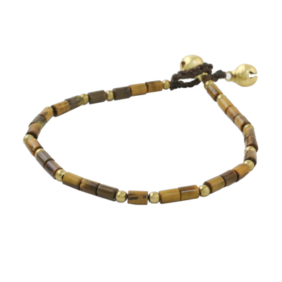 Tiger's eye beaded anklet, 'Earthen Charm' - Tiger's Eye and Brass Beaded Anklet from Thailand