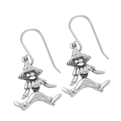 Sterling silver dangle earrings, 'Chiang Mai Clown' - Thai Sterling Silver Clown Figure Dangle Earrings