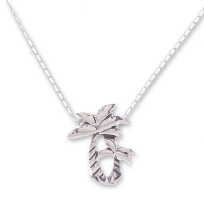 Sterling silver pendant necklace, 'Paradise Palms' - Thai Sterling Silver Twin Palm Design Pendant Necklace