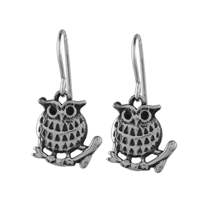 Sterling Silver Perched Owl Dangle Earrings from Thailand - Chiang Mai ...