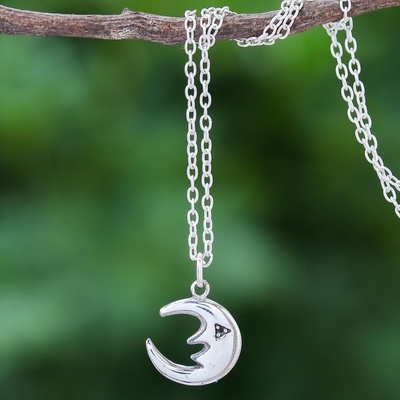 Sterling silver pendant necklace, 'By the Light of the Moon' - Sterling Silver Crescent Moon Pendant Necklace from Thailand