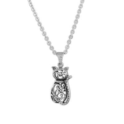 Sterling silver pendant necklace, 'Fortunate Feline' - Sterling Silver Cat Pendant Necklace from Thailand