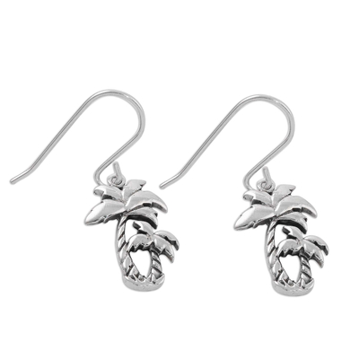 Sterling silver dangle earrings, 'Paradise Palms' - Sterling Silver Twin Palm Dangle Earrings from Thailand