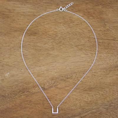 Sterling silver pendant necklace, 'Square Angles' - Angular Sterling Silver Pendant Necklace from Thailand