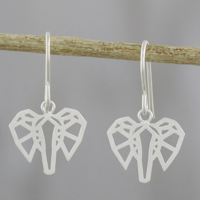 Sterling silver dangle earrings, 'Elephant Illusion' - Hand Crafted Sterling Silver Elephant Dangle Earrings