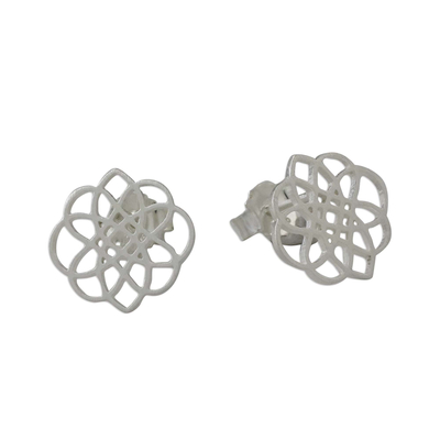 Sterling silver button earrings, 'Stellar Intersections' - Handcrafted Sterling Silver Button Earrings from Thailand