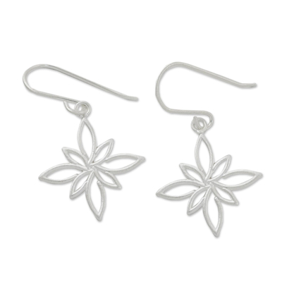 Sterling silver dangle earrings, 'Thai Star' - Stylized Star Shape Earrings in Sterling Silver
