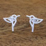 Sterling silver button earrings, 'Hummingbird Aloft' - Hummingbird Sterling Silver Button Earrings