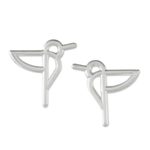 Sterling silver button earrings, 'Hummingbird Aloft' - Hummingbird Sterling Silver Button Earrings