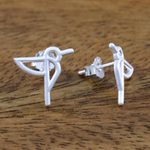Sterling silver button earrings, 'Hummingbird Aloft' - Hummingbird Sterling Silver Button Earrings